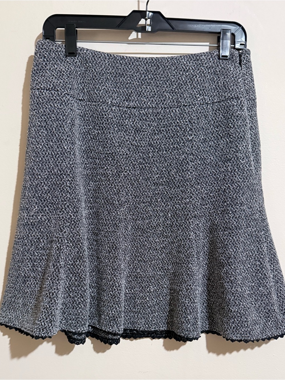 Express Gray Knit Flared Skirt with Black Trim